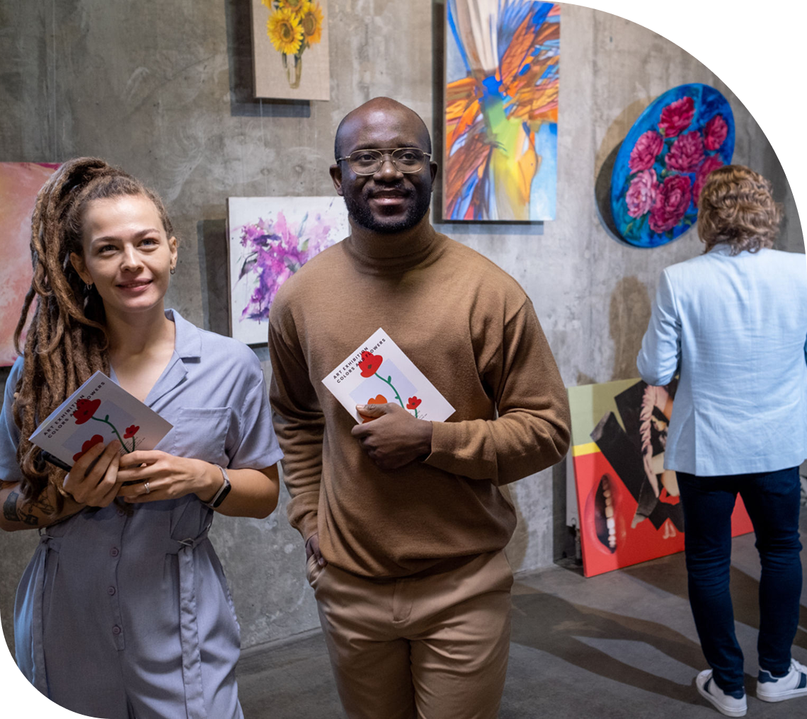 People at an art gallery event.